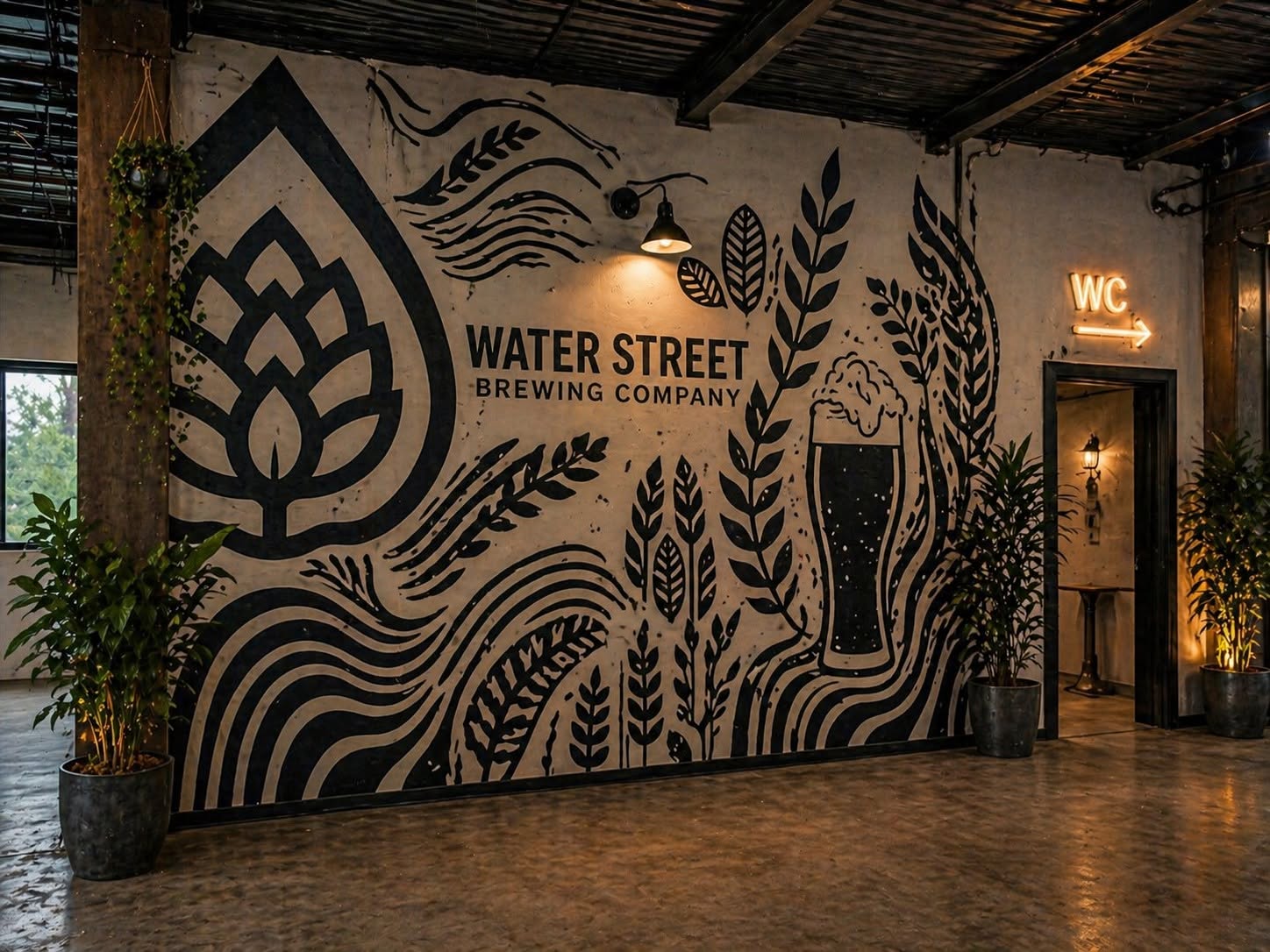 Water Street Brewing Company logo on interior wall